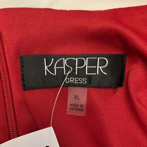Kasper Women's Red and White Colorblocked Faux-Wrap Cap-Sleeve Dress NWT - Picture 6 of 10
